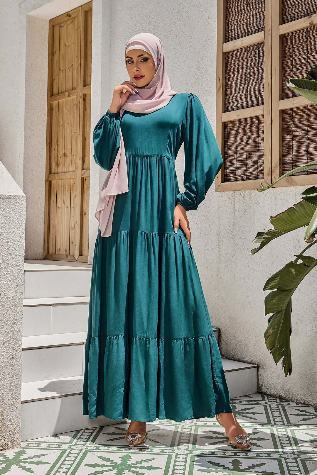 Teal Long Sleeve Maxi Dress-PREORDER