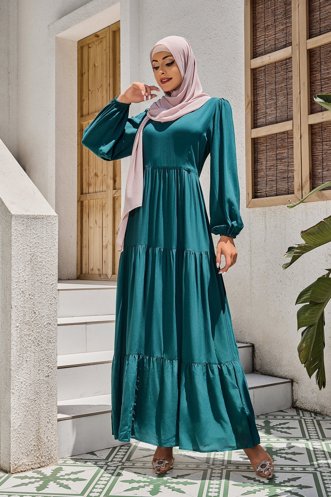 Teal Long Sleeve Maxi Dress-PREORDER