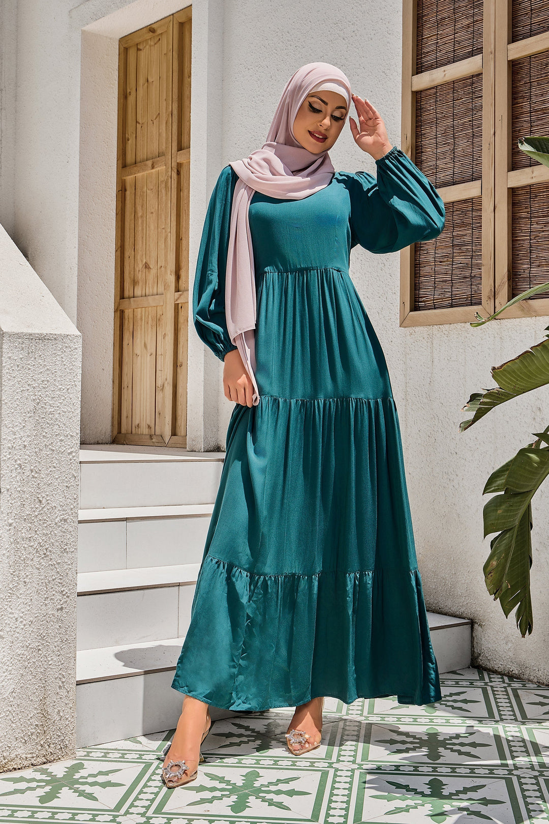 Teal Long Sleeve Maxi Dress-PREORDER