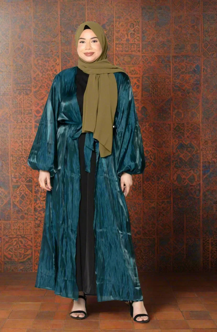 Teal Organza Open Abaya - Small