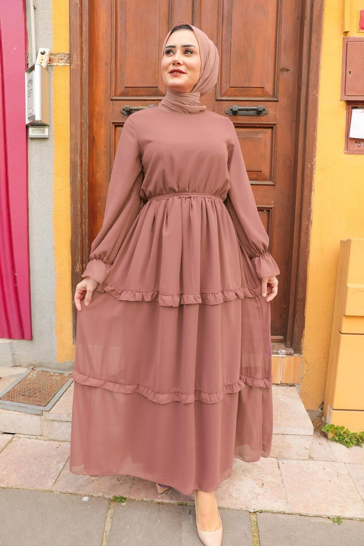 Tiered Chiffon Long Sleeve Maxi Dress - Urban Modesty