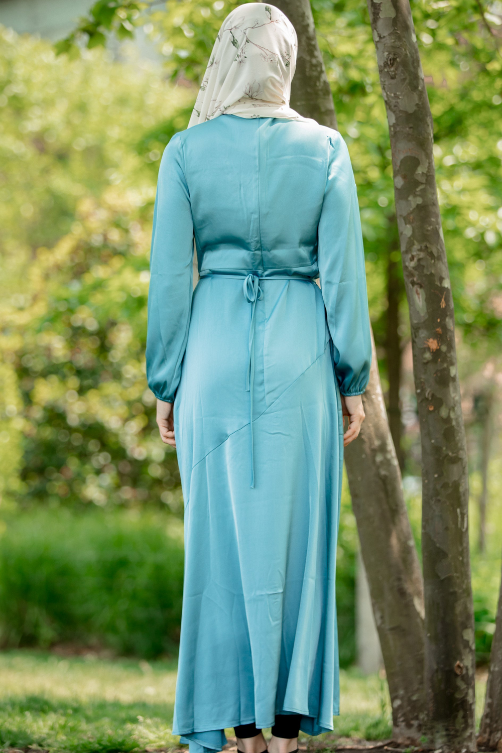 Topaz Blue Asymmetrical Satin Maxi Dress-CLEARANCE