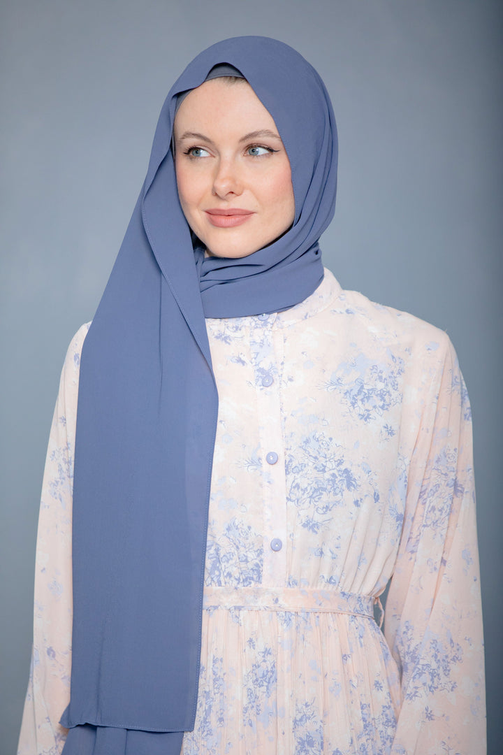 Washed Blue Chiffon Hijab