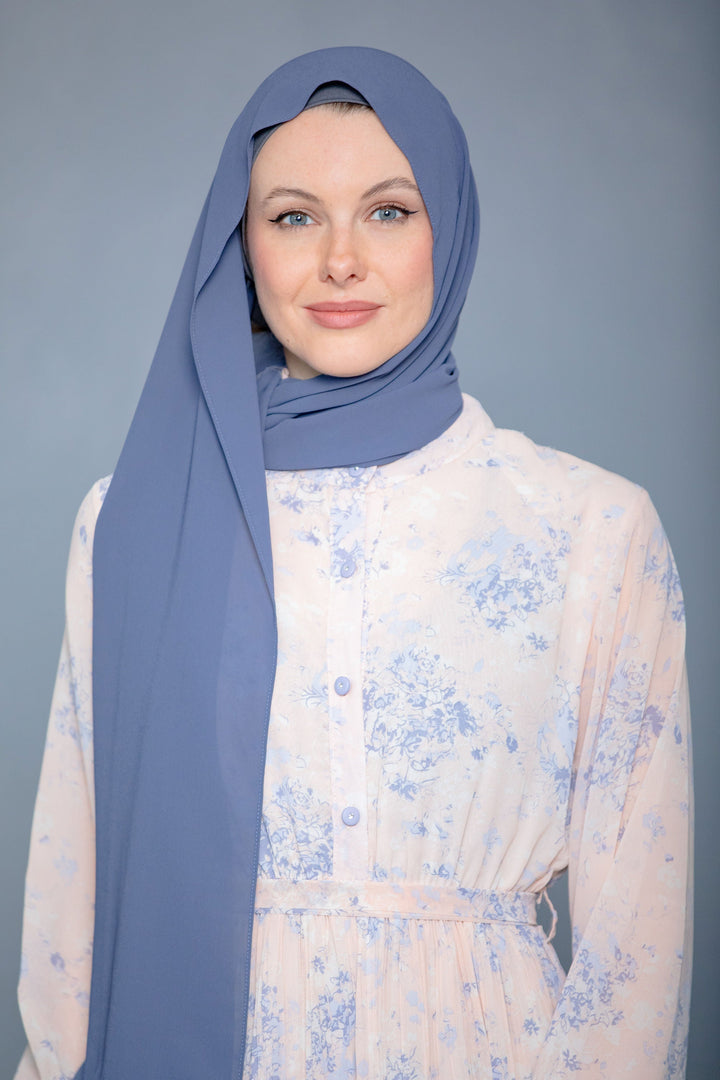 Washed Blue Chiffon Hijab