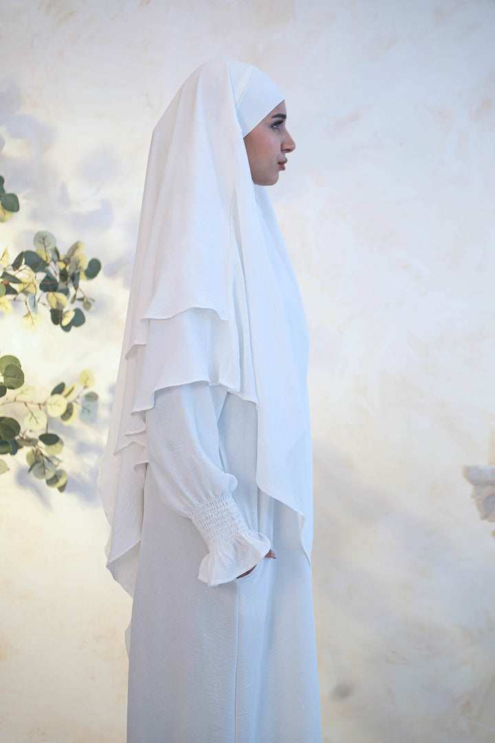 White Double Layer Khimar - White
