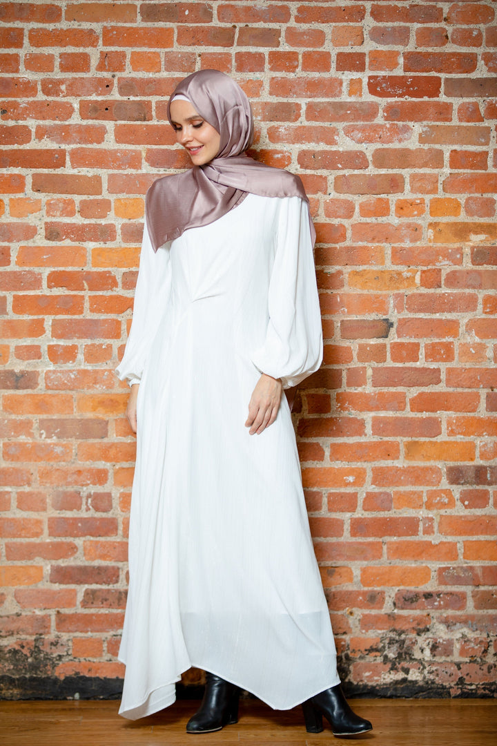 White Metallic Pinstripe Long Sleeve Maxi Dress