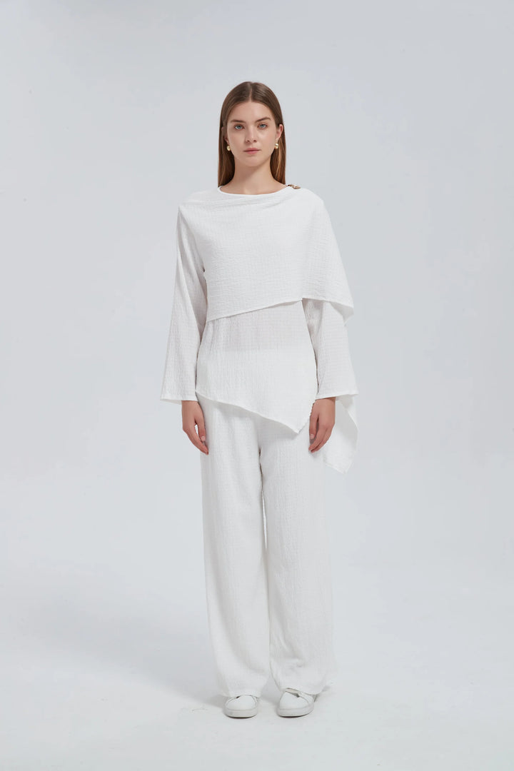 White Side Draped Pants Set One Size (S L) / White