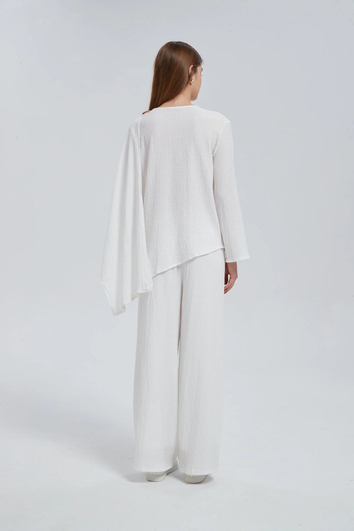 White Side Draped Pants Set One Size (S L) / White