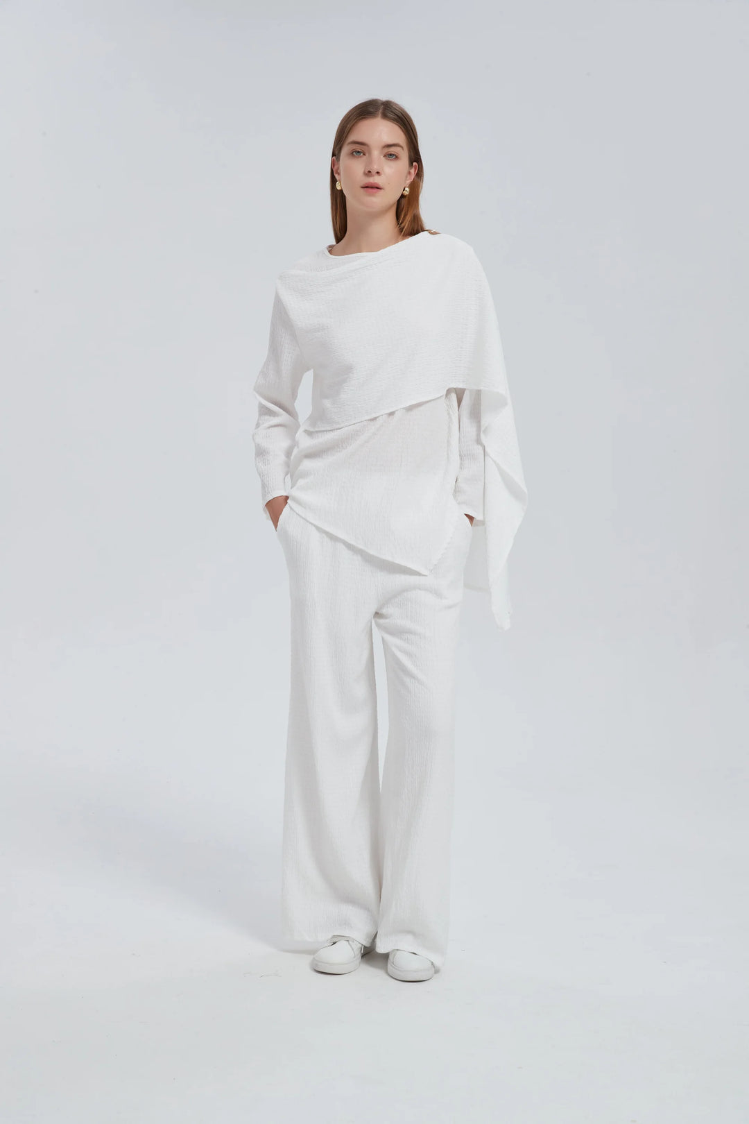 White Side Draped Pants Set One Size (S L) / White