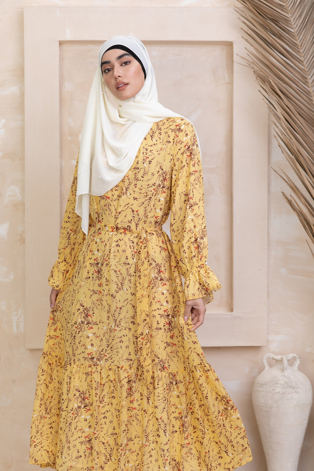 Yellow Bell Sleeves Floral Maxi Dress