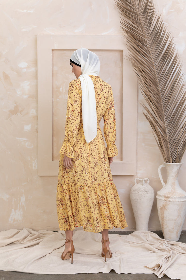 Yellow Bell Sleeves Floral Maxi Dress