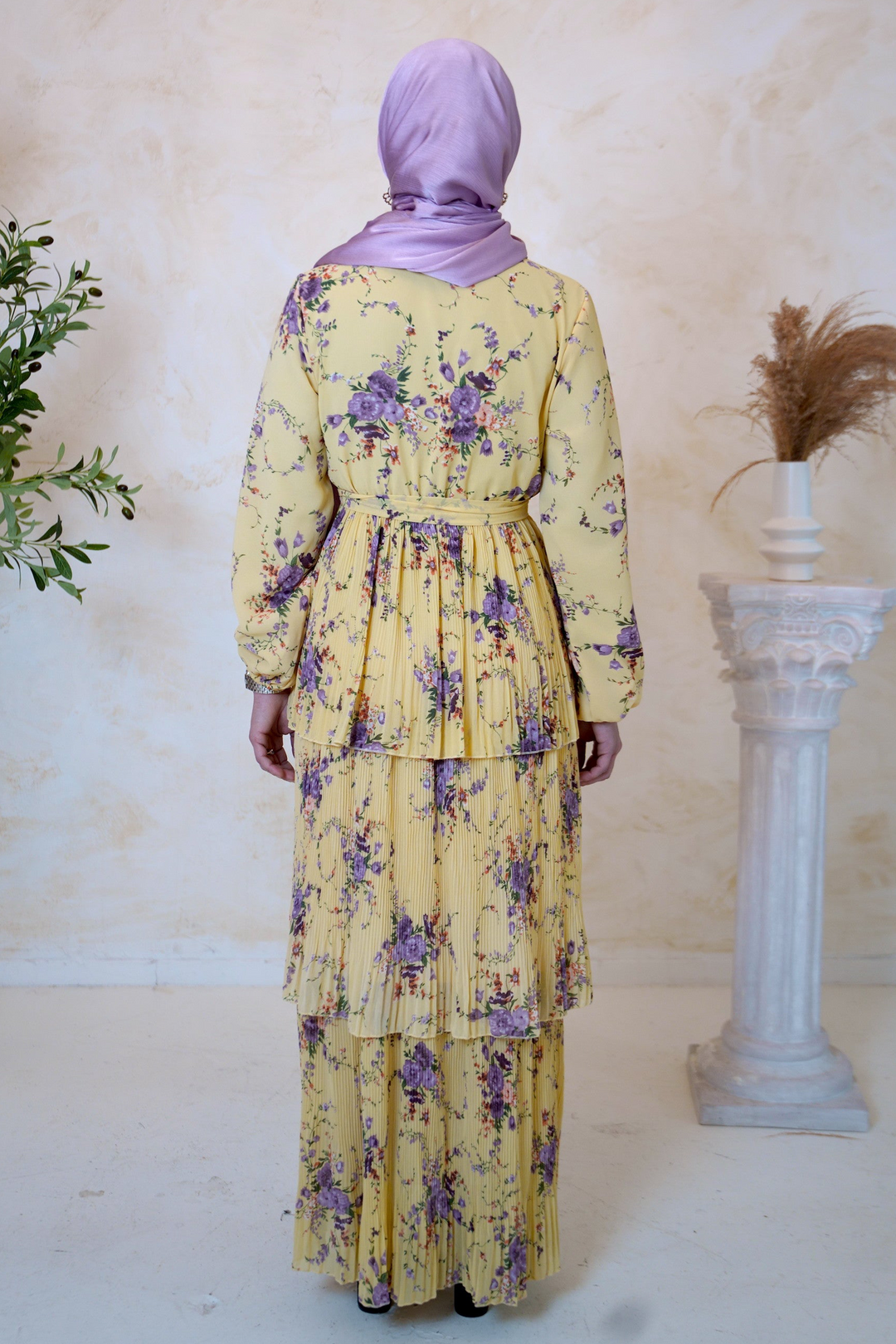 Yellow Button Down Cascading Ruffles Floral Print Maxi Dress