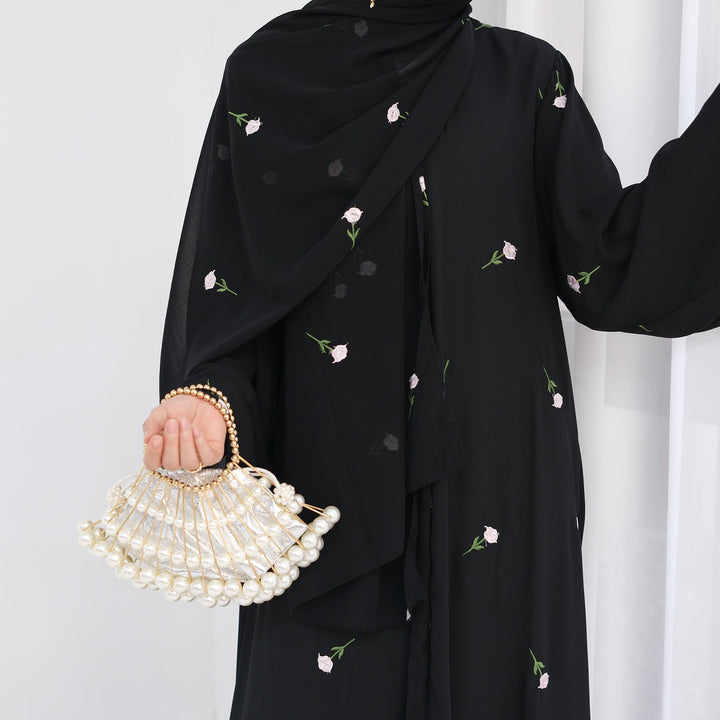 Allover Floral Embroidered Abaya and Hijab Set - Abayas