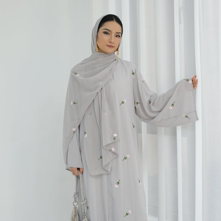 Allover Floral Embroidered Abaya and Hijab Set - Abayas