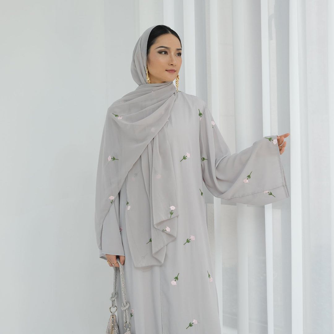 Allover Floral Embroidered Abaya and Hijab Set - Abayas