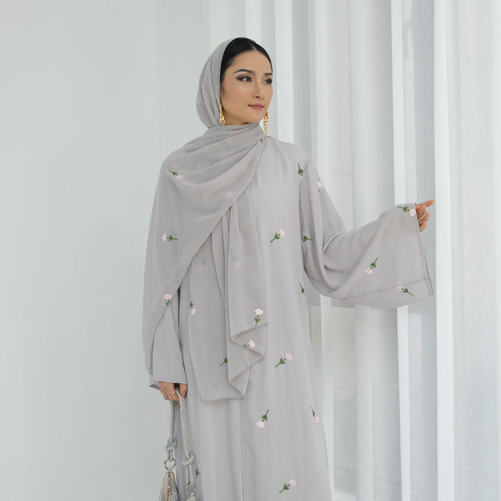 Allover Floral Embroidered Abaya and Hijab Set - Abayas