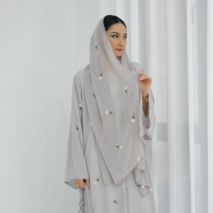 Allover Floral Embroidered Abaya and Hijab Set - Abayas