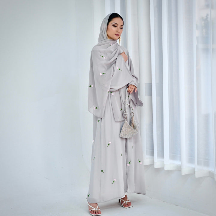 Allover Floral Embroidered Abaya and Hijab Set - Abayas