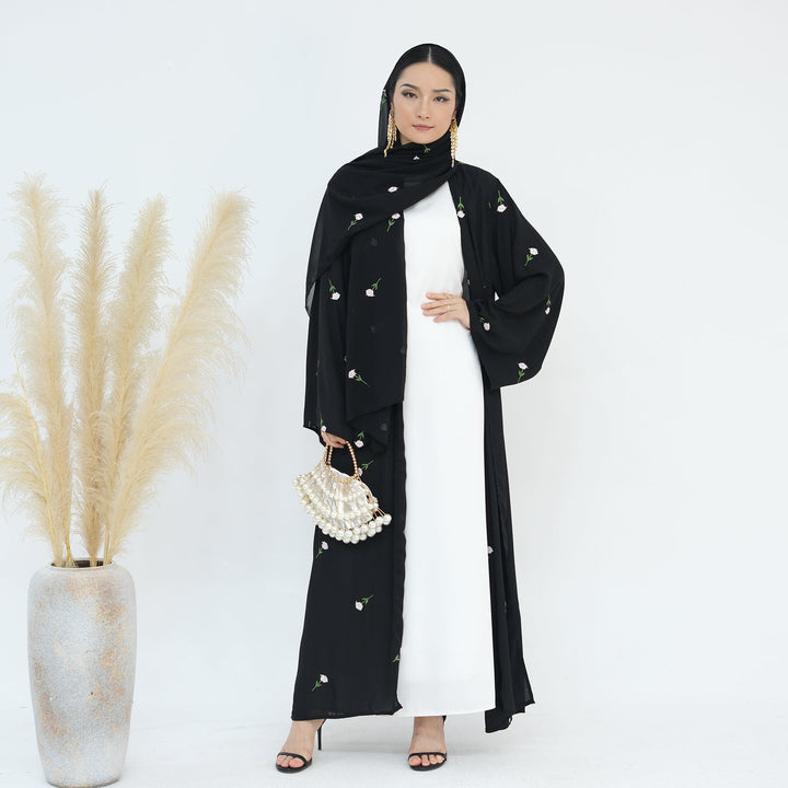 Allover Floral Embroidered Abaya and Hijab Set - Abayas