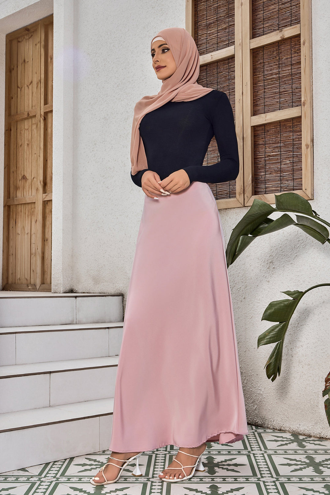 Baby Pink Satin Maxi Skirt