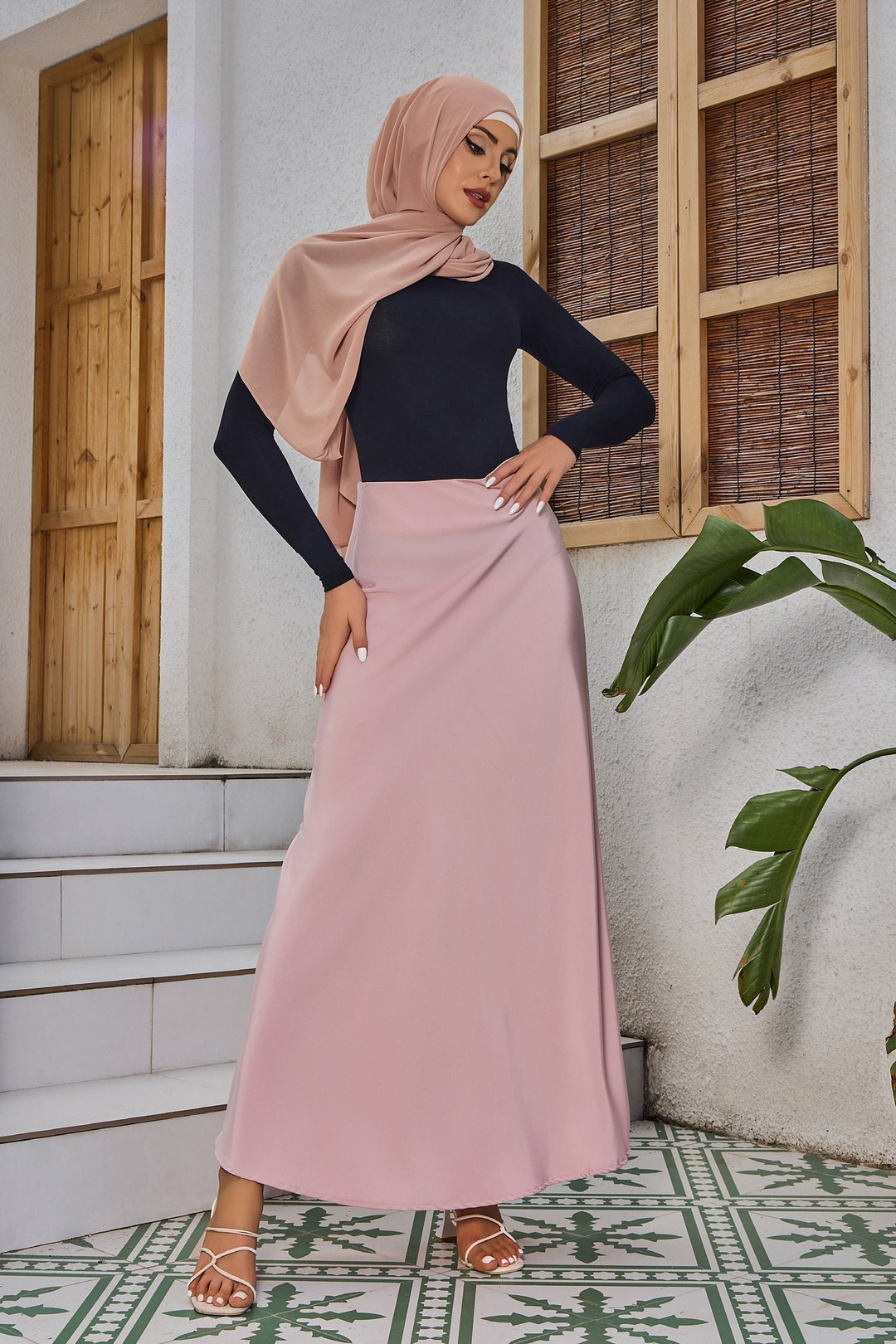 Baby Pink Satin Maxi Skirt