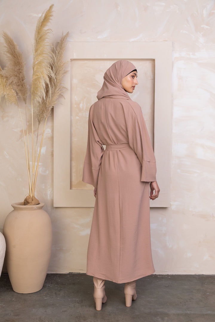 Beige Four Piece Open Abaya Set