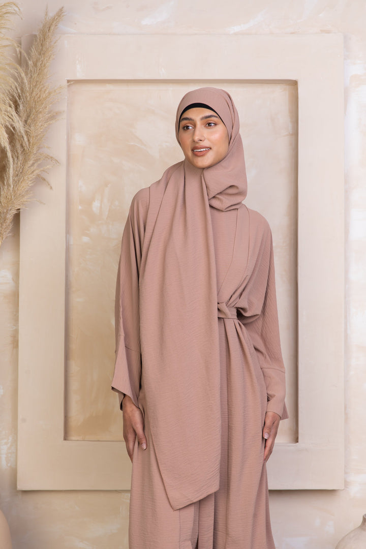 Beige Four Piece Open Abaya Set