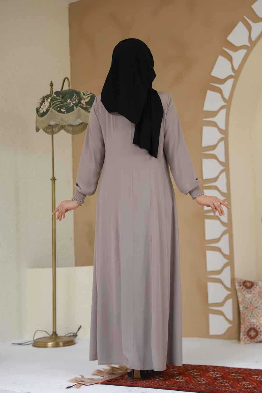 Beige Zipper Abaya - Abayas