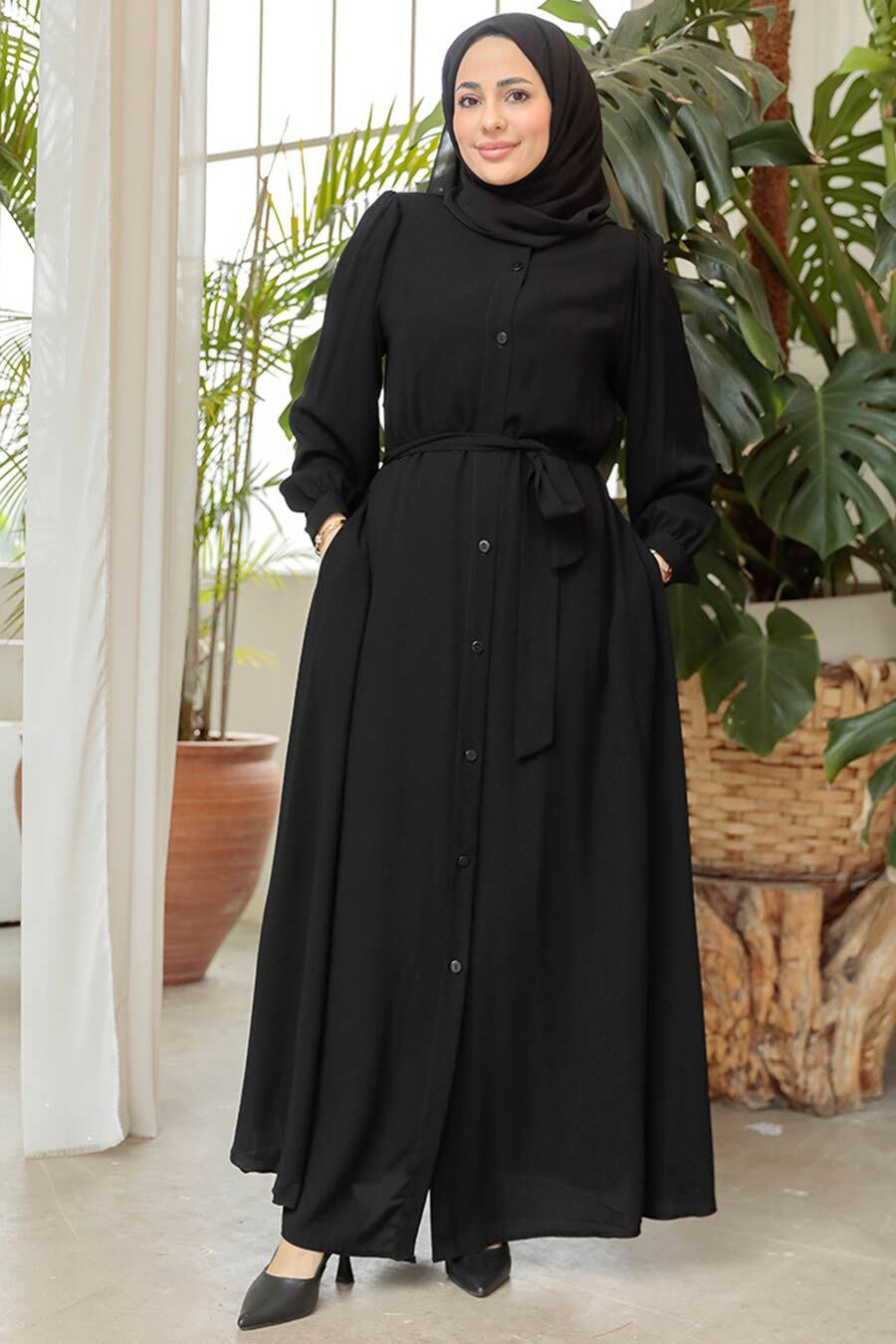 Button Down Belted Abaya