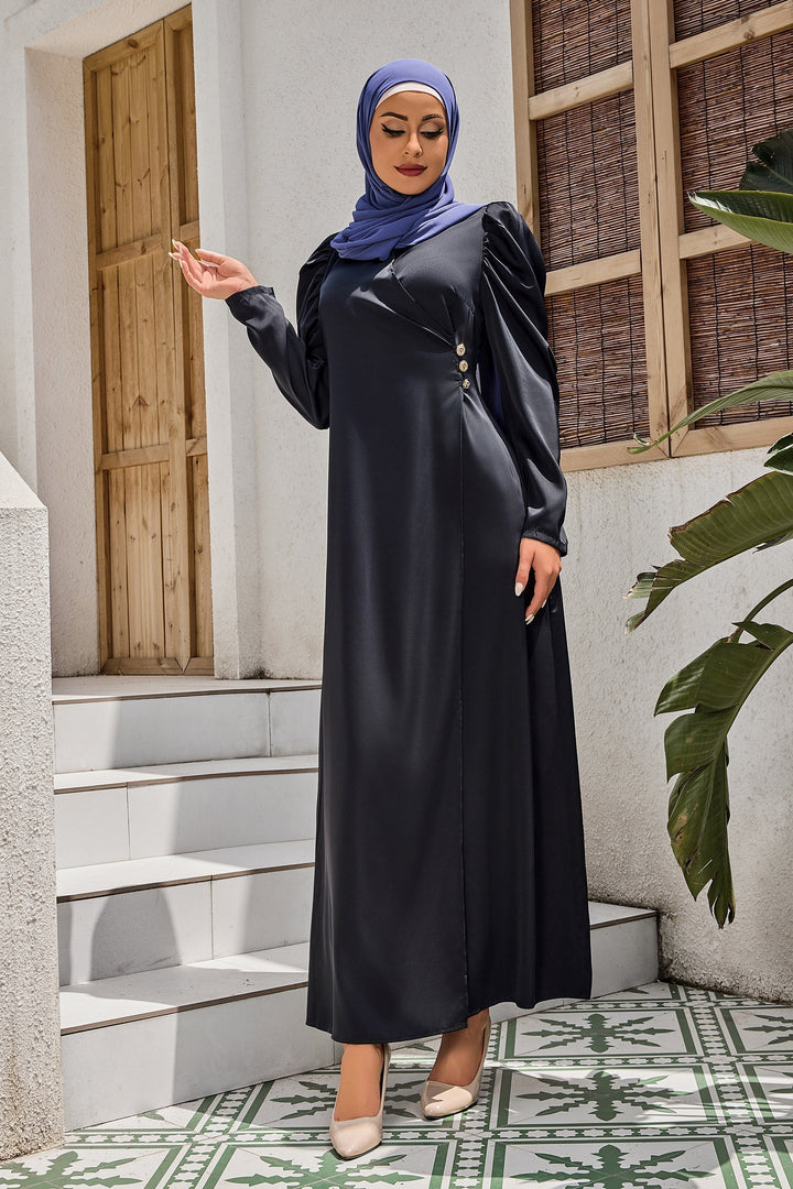 Black Criss Cross Puff Sleeve Maxi Dress-CLEARANCE