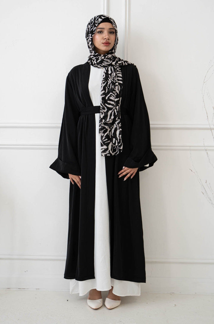 Black Nida Kimono Sleeve Open Abaya