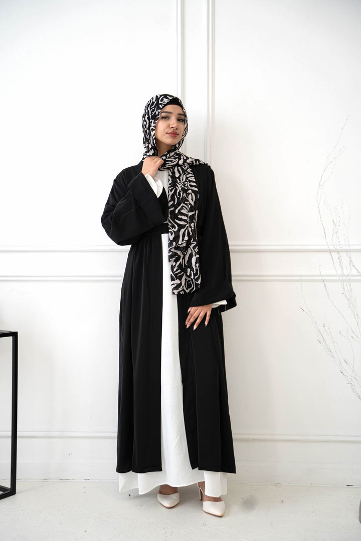 Black Nida Kimono Sleeve Open Abaya