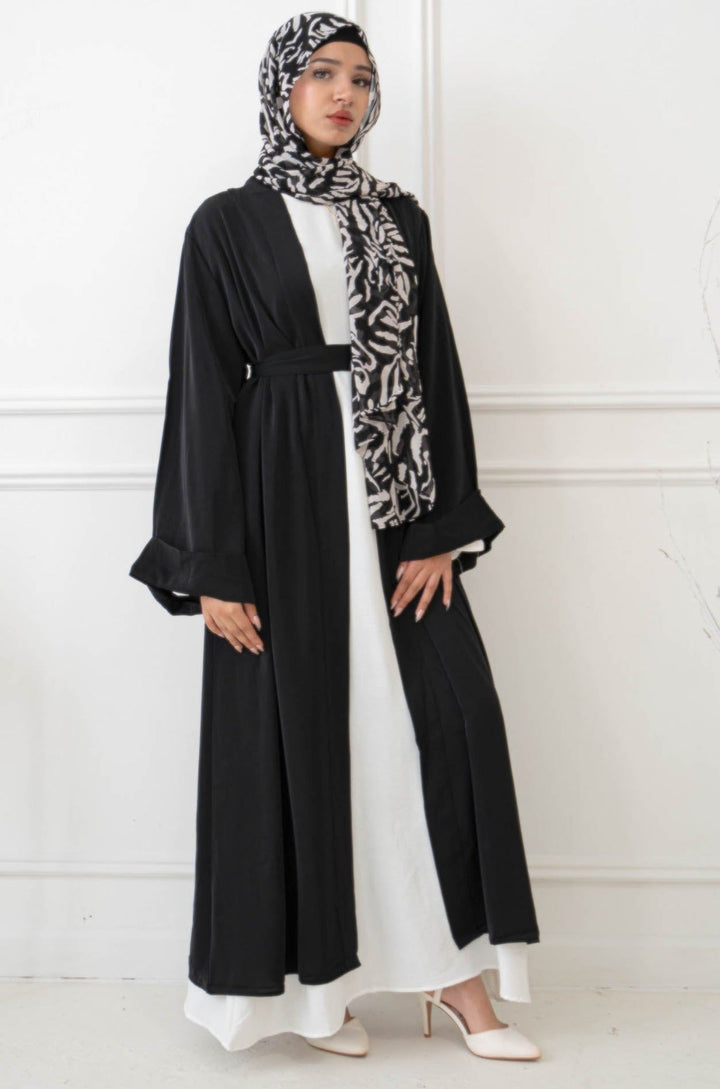 Black Nida Kimono Sleeve Open Abaya