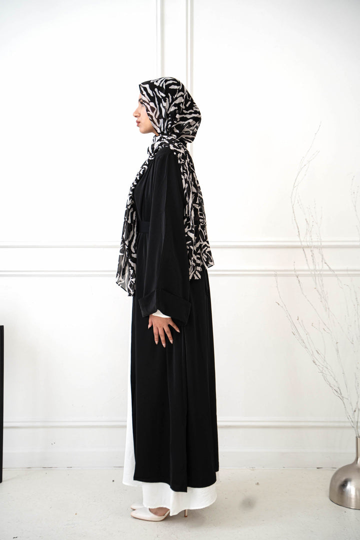 Black Nida Kimono Sleeve Open Abaya