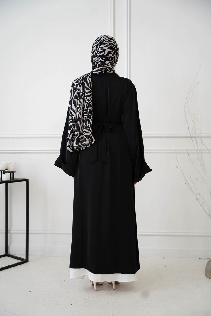 Black Nida Kimono Sleeve Open Abaya