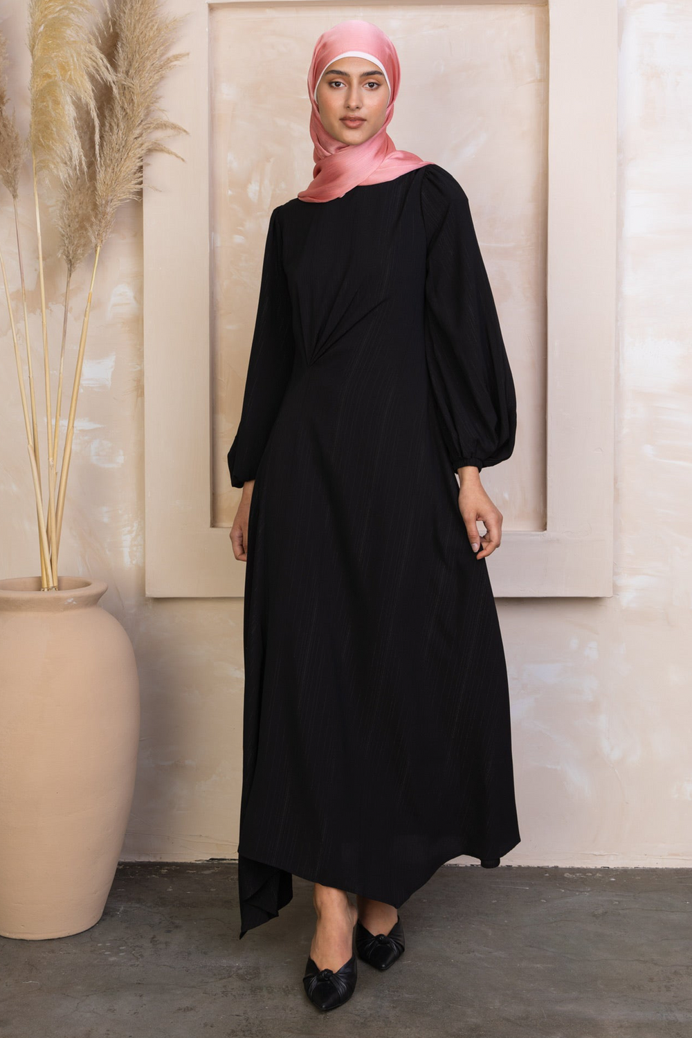 Black Of Night Metallic Pinstripe Long Sleeve Maxi Dress-CLEARANCE