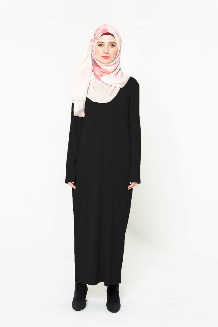 Black Ribbed Long Sleeve Maxi Dress