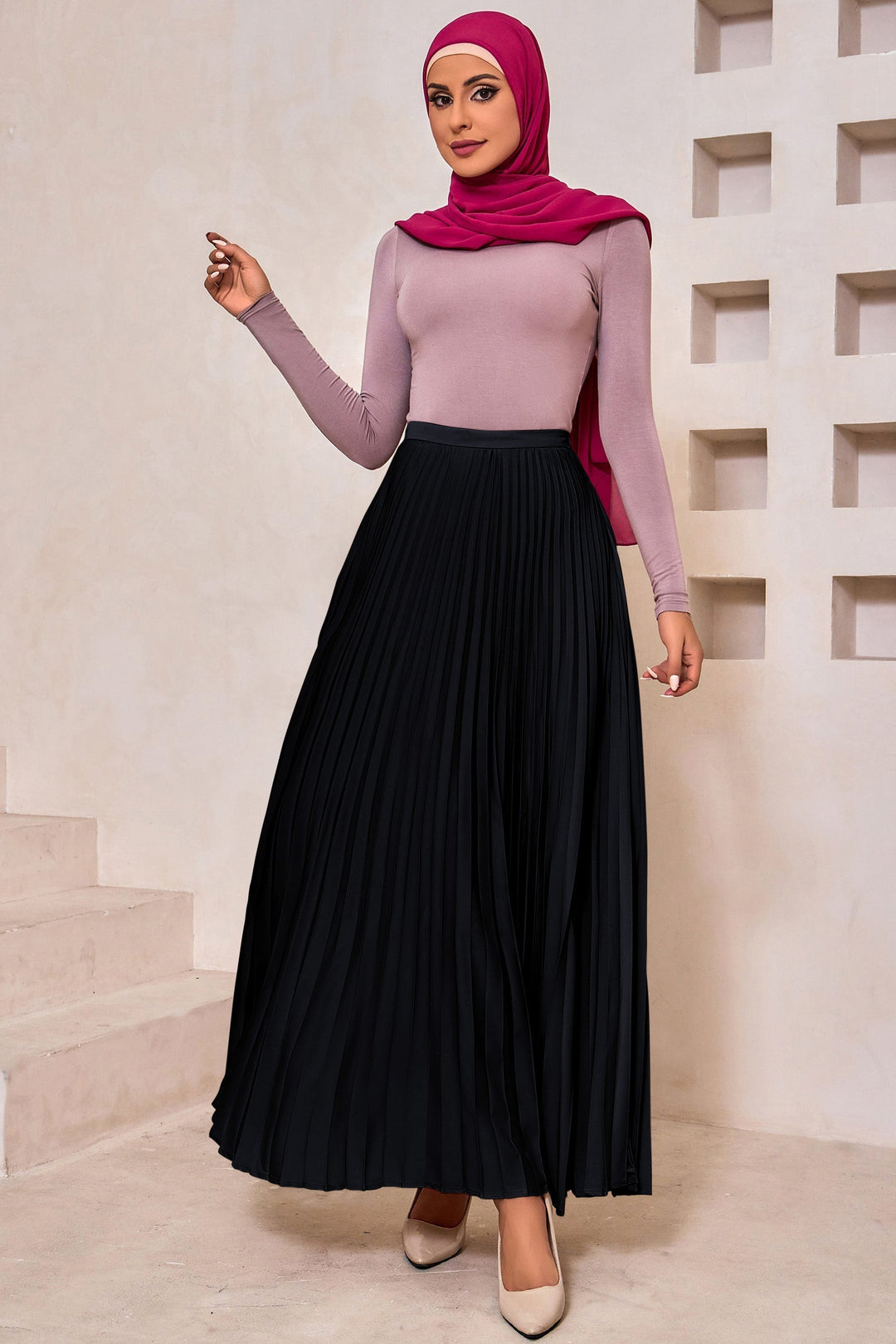 Black Satin Pleated Maxi Skirt-Preorder