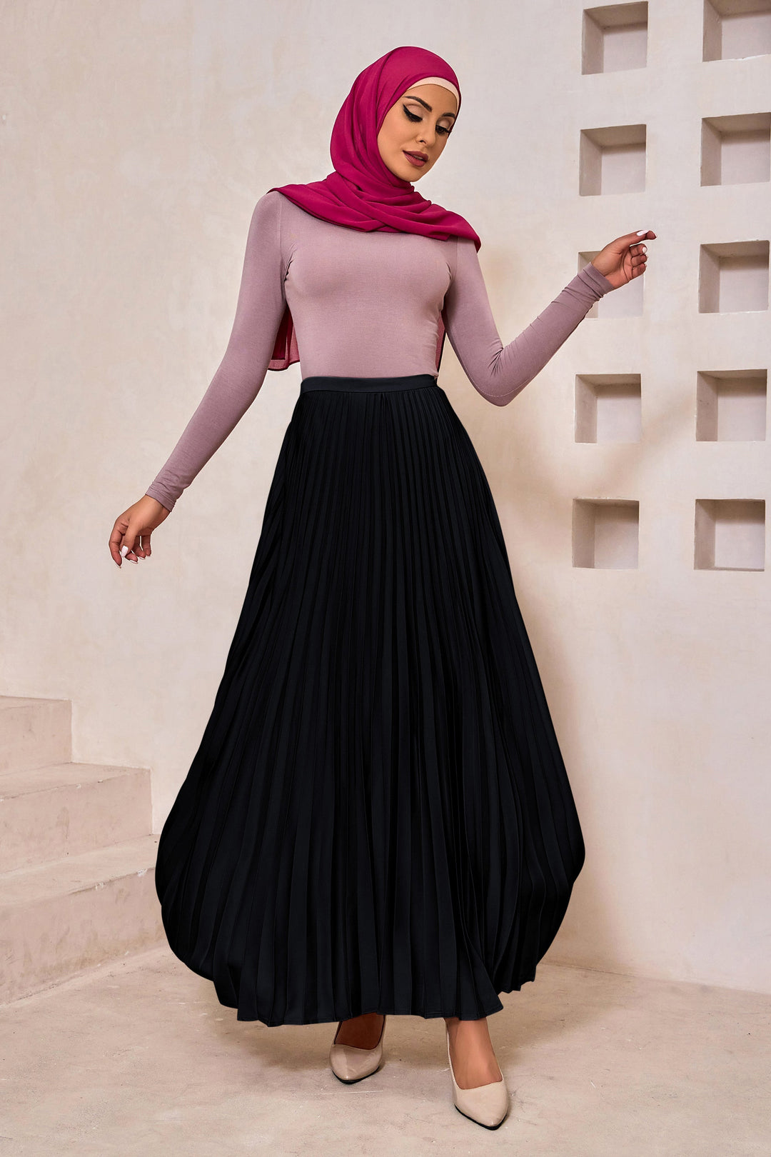 Black Satin Pleated Maxi Skirt-Preorder