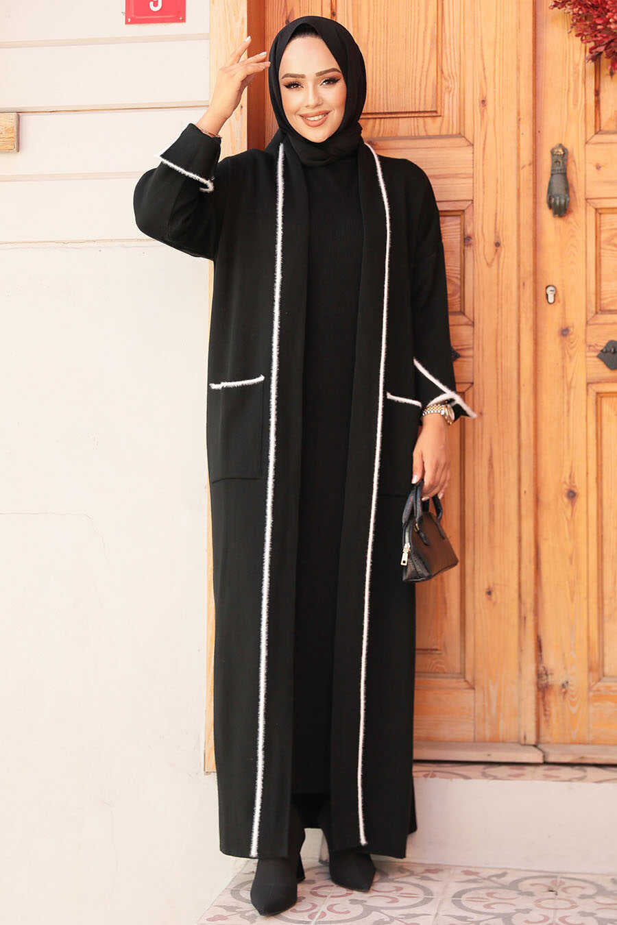 Black Sweater Dress Abaya Set - One Size S-XL