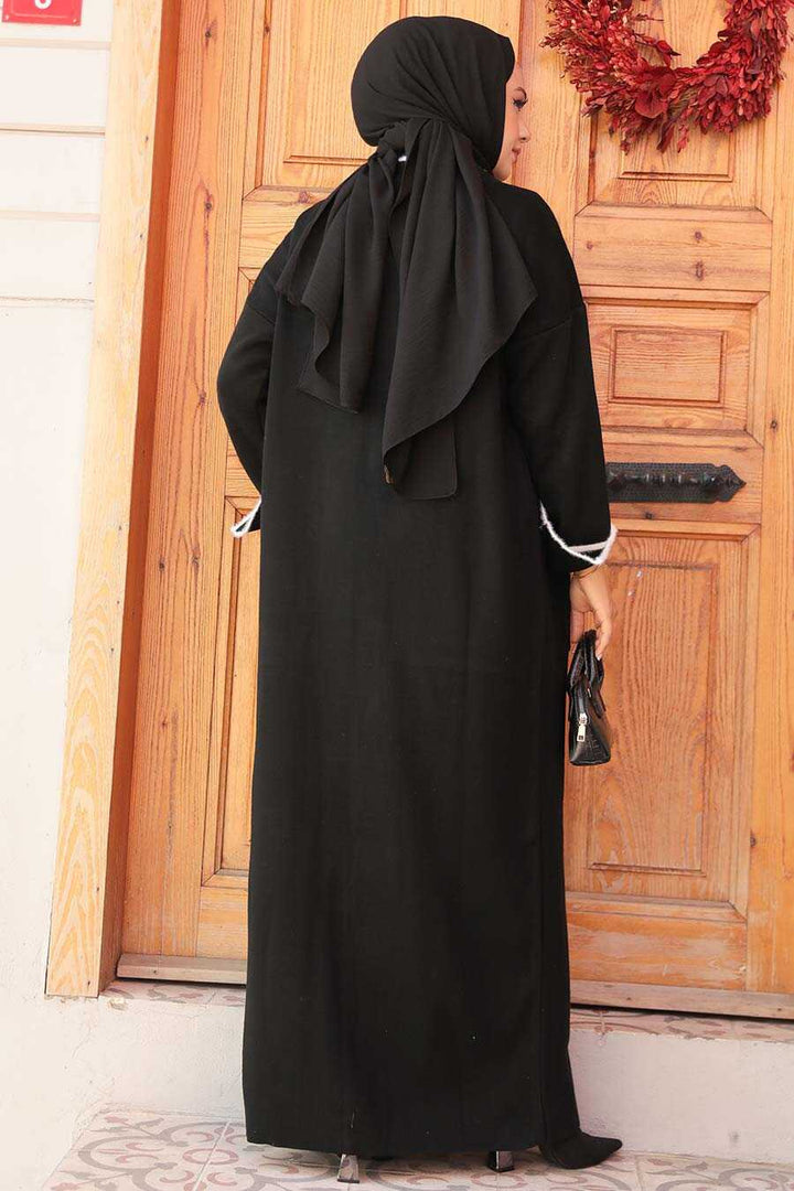 Black Sweater Dress Abaya Set - One Size S-XL