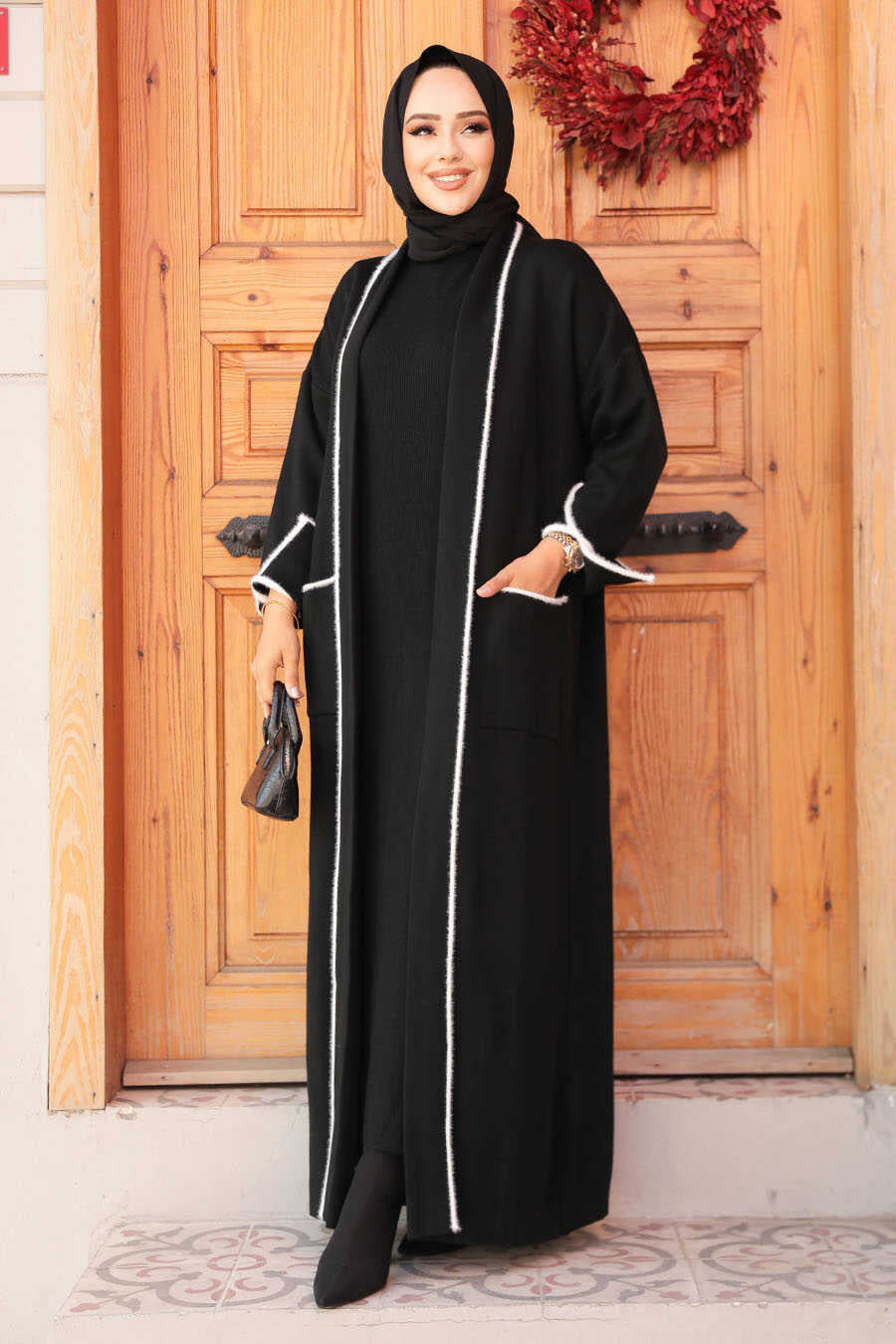 Black Sweater Dress Abaya Set - One Size S-XL