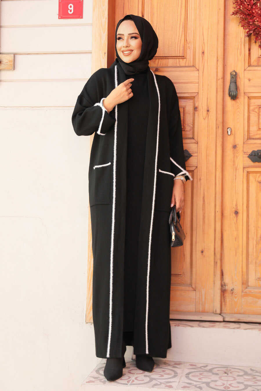 Black Sweater Dress Abaya Set - One Size S-XL