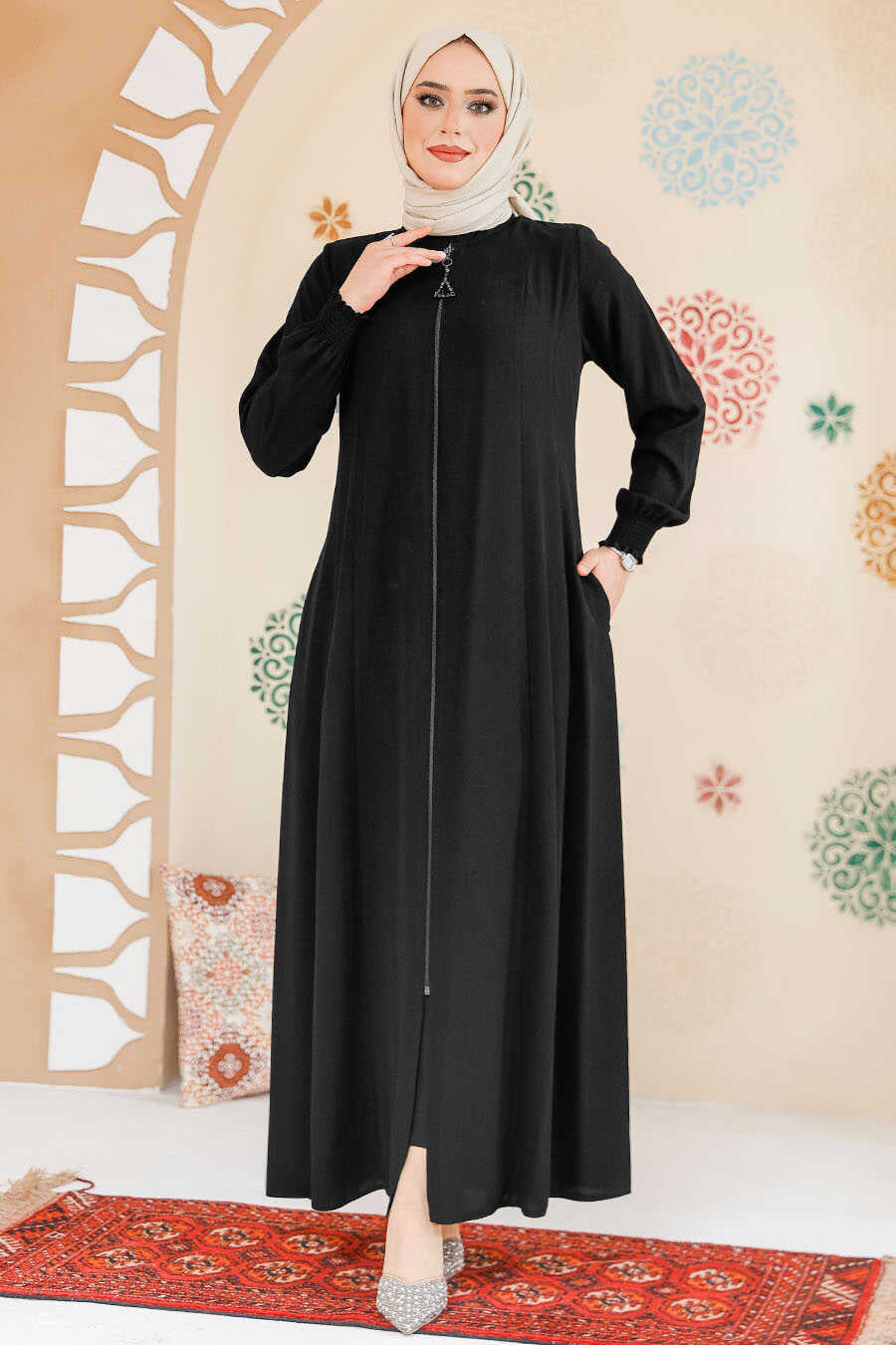 Black Zipper Abaya - Abayas