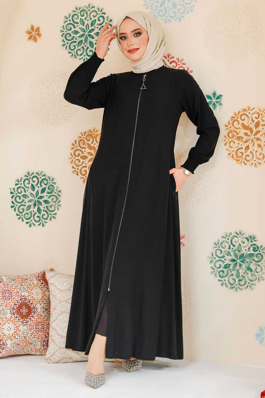 Black Zipper Abaya - Abayas