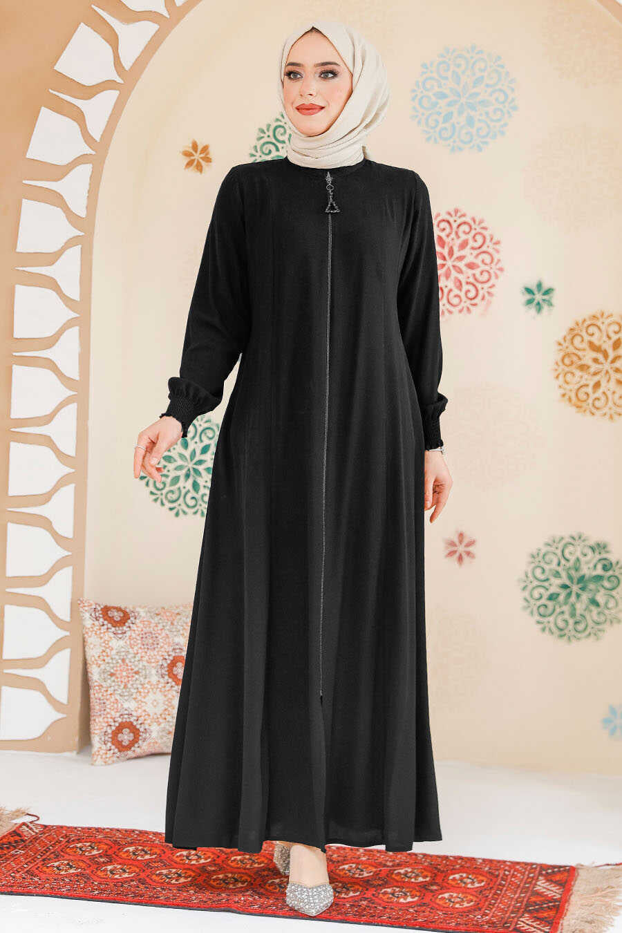 Black Zipper Abaya - Abayas