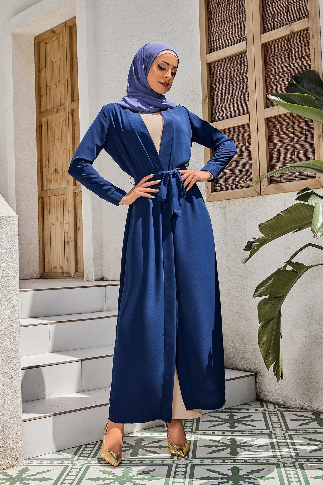 Blue Belted Open Abaya