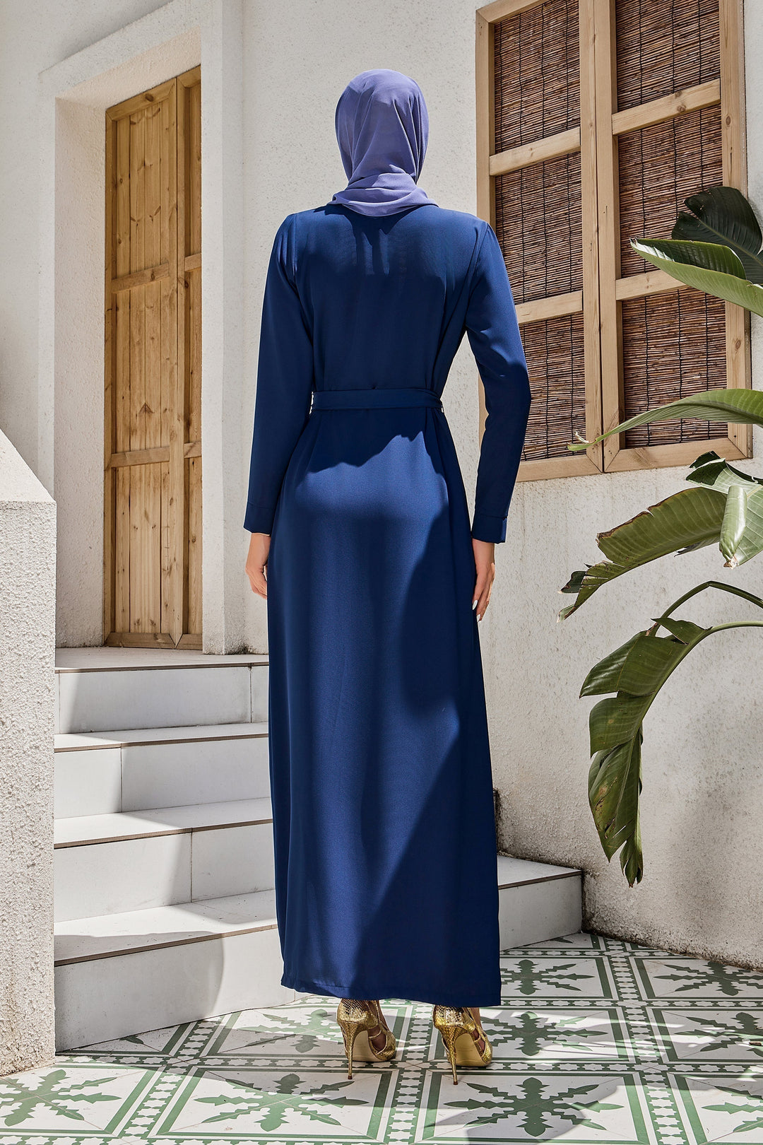 Blue Belted Open Abaya