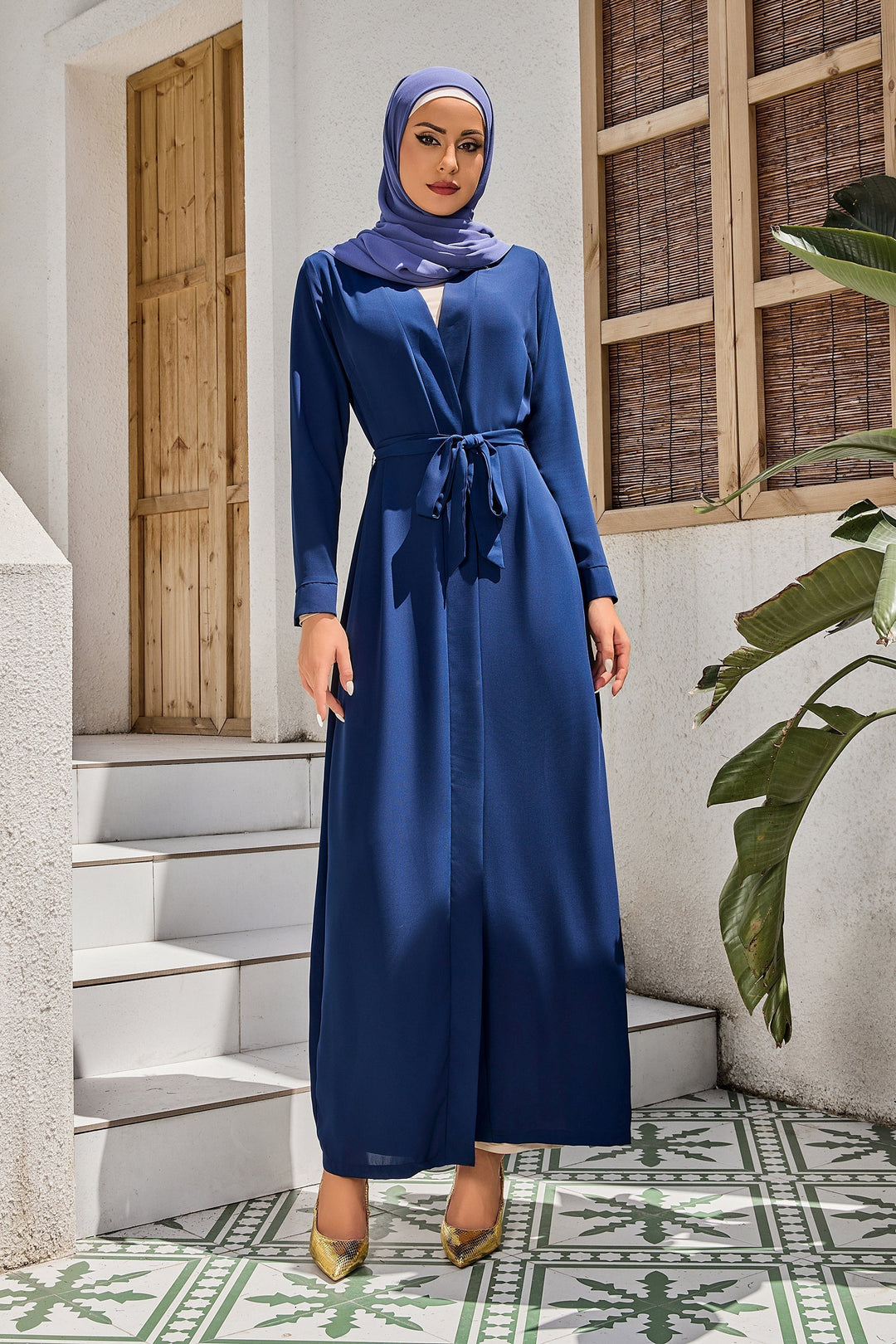 Blue Belted Open Abaya