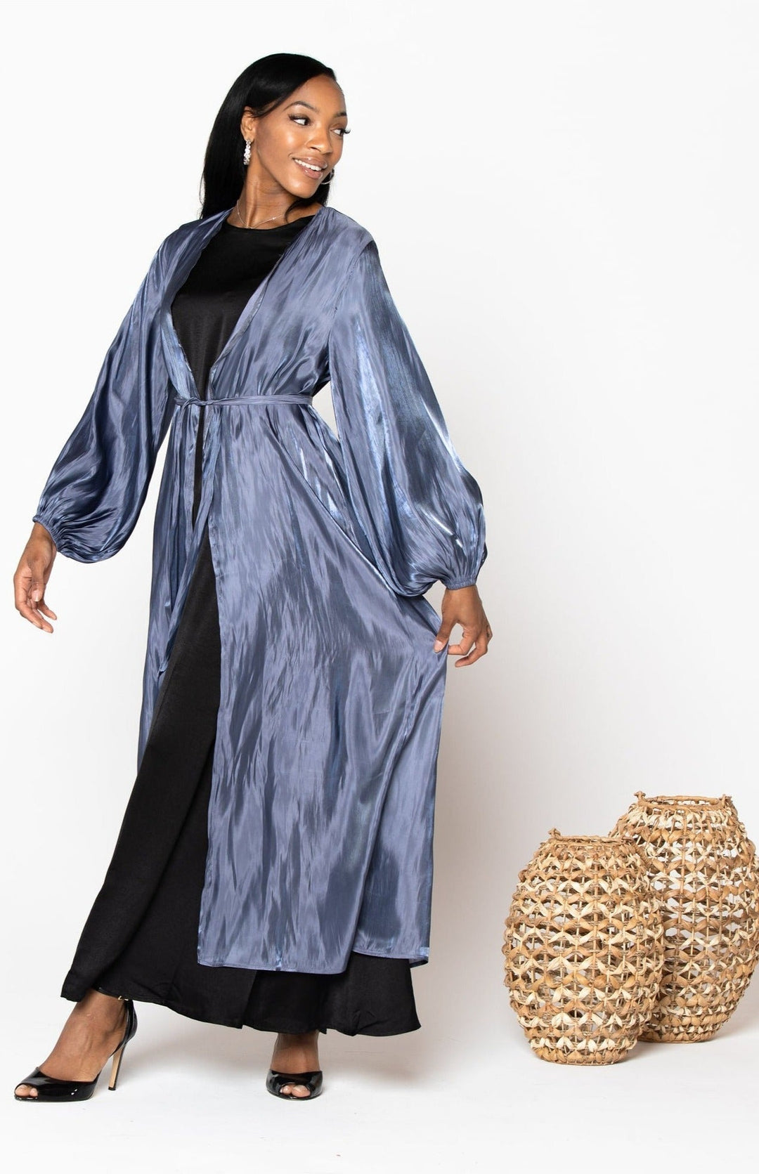 Blue Organza Open Abaya